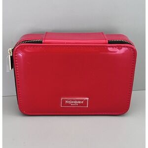 YSL Beaute Red Faux Patent Leather Makeup Cosmetic Case Box YVES SAINT LAURENT